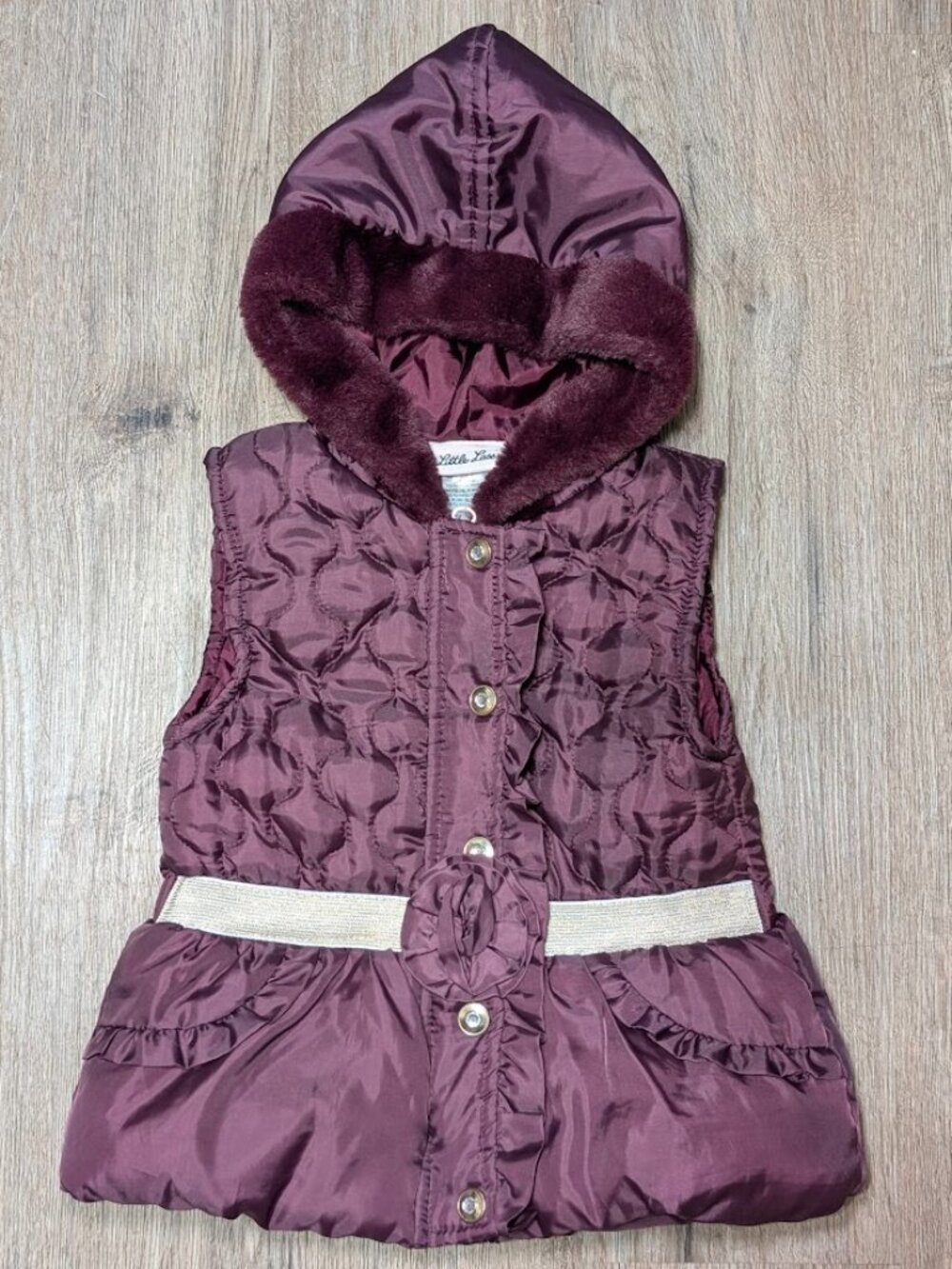 Little Lass 3T Girls Eggplant Purple Faux Fur Puffer Vest Button Zip